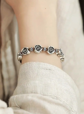 925银复古新中式玫瑰花手链手绳简约百搭女民族风小众设计高级感
