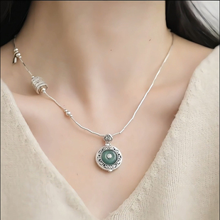 925银复古新中式平安扣蓝水翡翠香囊吊坠可打开女小众设计高级感