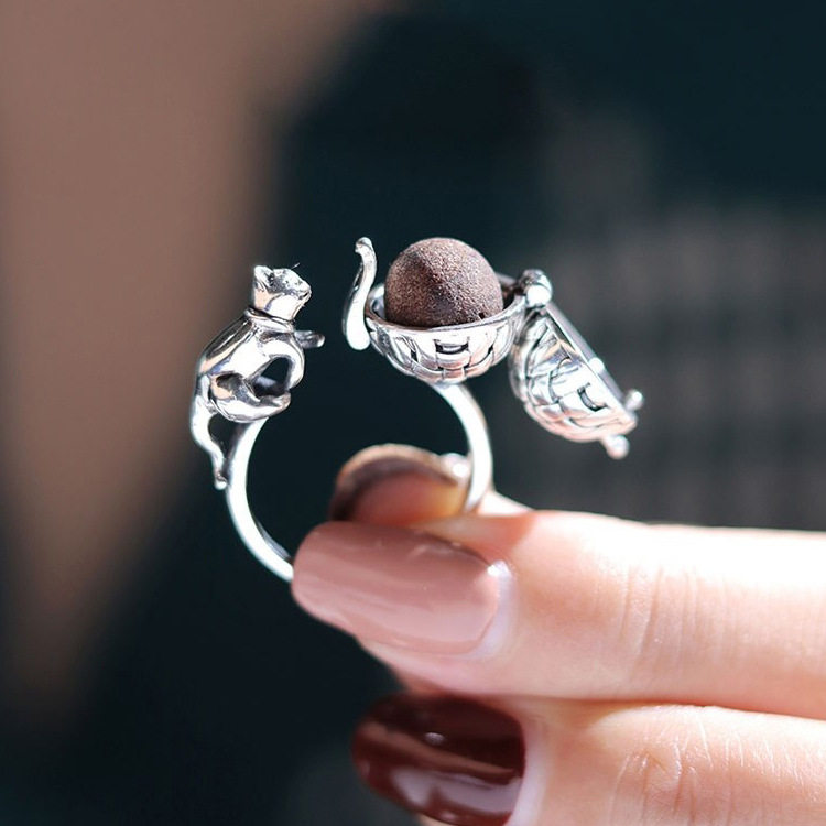 复古风做旧s925银镂空香薰球猫咪香囊开口戒指环女香丸可打开扩香,饰品/流行首饰/时尚饰品新,戒指/指环,淘宝优惠券,粉丝福利购,淘宝优惠卷