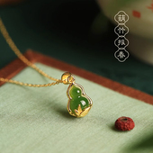 925银复古新中式 和田玉葫芦竹节吊坠项链女简约百搭小众设计高级