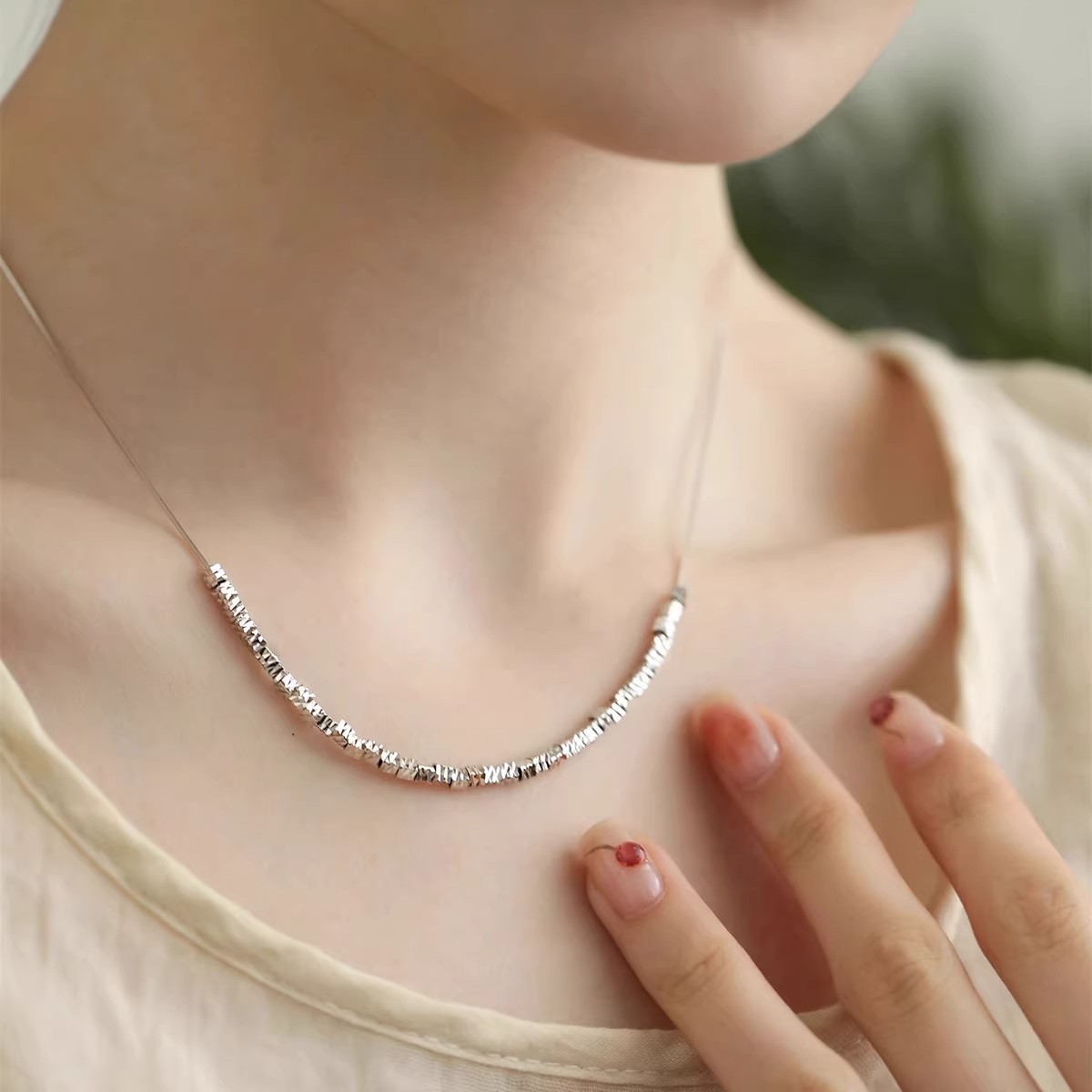 925银新中式小方块碎银几两项链