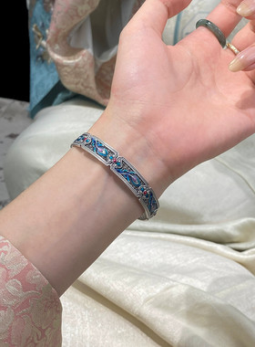 925银复古新中式珐琅彩手镯女士