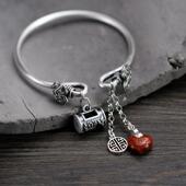 复古风s925银饰品做旧钱袋莲花手链女款 开口手镯子手环民族风配饰