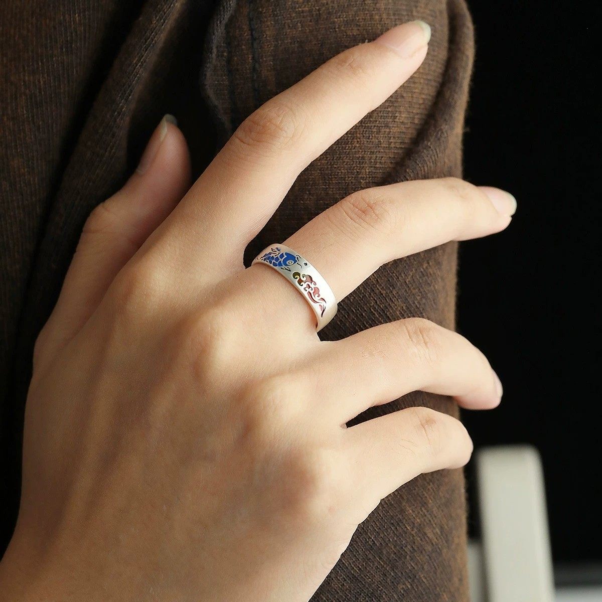 925银复古新中式珐琅祥云锦鲤戒指环开口调节女士小众设计高级感,饰品/流行首饰/时尚饰品新,戒指/指环,淘宝优惠券,粉丝福利购,淘宝优惠卷