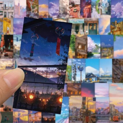 55张二次元漫画街景贴纸装饰笔记本电脑手机壳贴动漫治愈系贴纸.