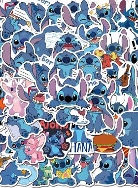 100张史迪仔动画星际宝贝Stitch车贴行李箱拉杆箱笔记本防水贴纸