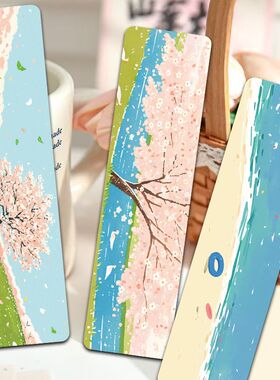 60张幸福时光风景书签油画插画留言卡DIY阅读书籍标注治愈书签。