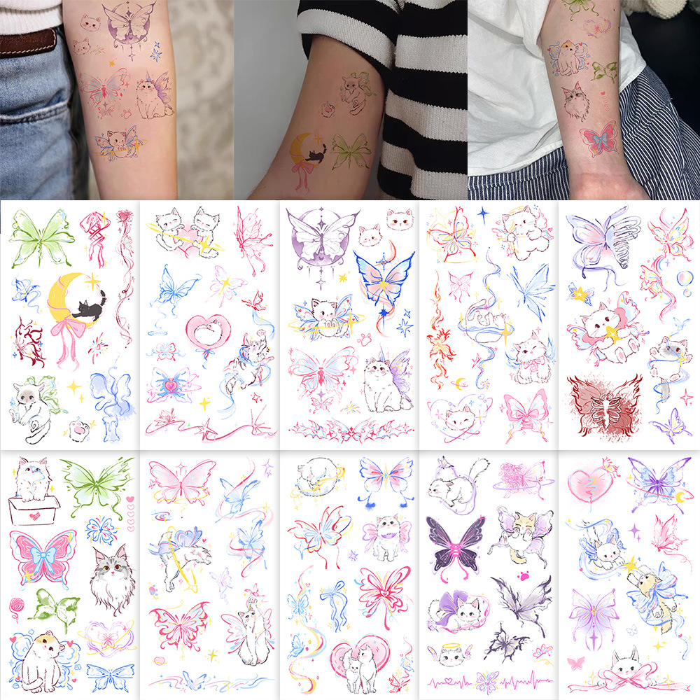 10张原创蝴蝶纹身贴蝴蝶和猫咪