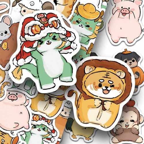 120张十二生肖小动物防水贴画