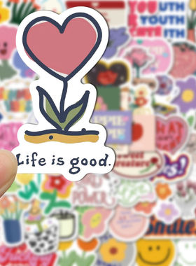 90张小清新笑脸小花卡通贴纸ins风可爱diy手账手机壳电脑防水贴画