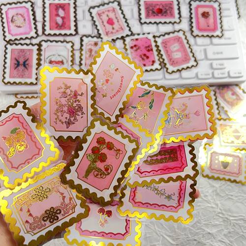 100张烫金爱情邮票贴纸包