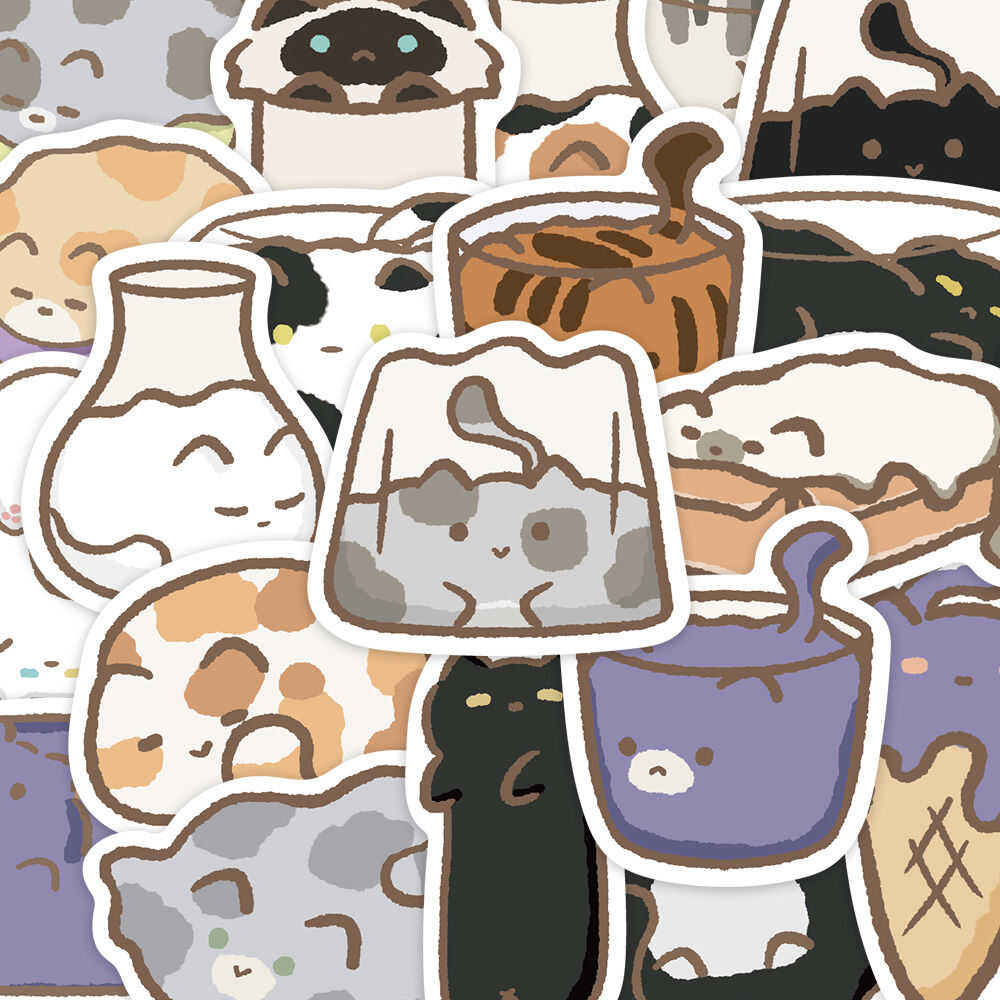 136张原创液体小猫贴纸diy手机壳手账本笔记本电脑装饰防水贴画。