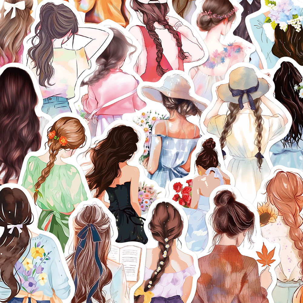 50张水彩画少女背影贴纸