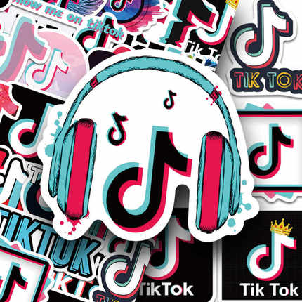 100张抖音tiktok贴纸音符logo手机壳笔记本水杯电脑装饰防水贴画