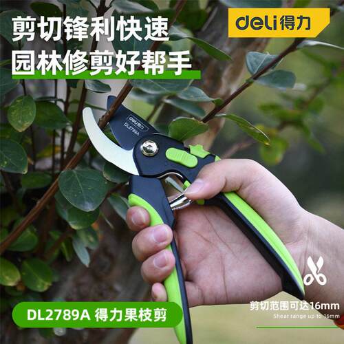 Deli修枝剪8寸SK5特氟龙刀头双开口双材质SK5钢材锋利DL2789A