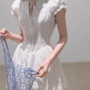 显瘦收腰刺绣茶歇度假连衣裙裙子 全棉法式 坠入爱河时