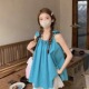 抽绳少女系带蝴蝶结中长款 多巴胺无袖 纯色吊带上衣 新款 2024夏季