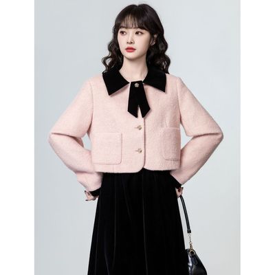 粉色小香风短款外套+半身裙女韩版2025秋冬新款设计感百搭两件套