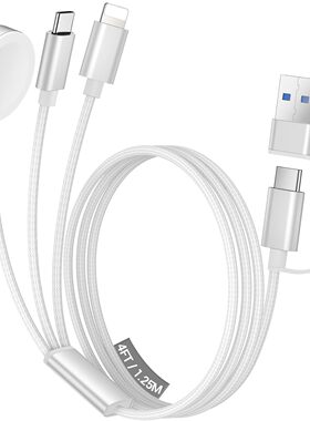 USB+Type C二拖三iwatch磁吸手表无线充电器四合一数据线适用苹果iPhone14/15/16/17多功能三合一手表充电线
