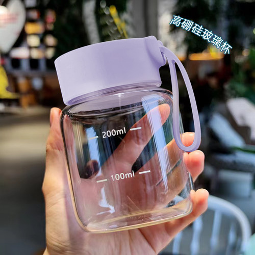 提环刻度胖胖杯高硼硅玻璃杯