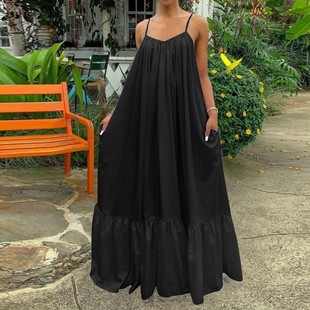 Dress Maxi 2022 Summer Sleeveless Ruffled Sexy Celmia Women