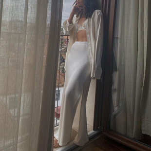 过渡性感ZONE高级垂坠感拖地长款裙时尚侧开叉高腰百搭半身裙白色
