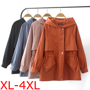 Autumn winter plus big size hooded trench coat jacket ladies