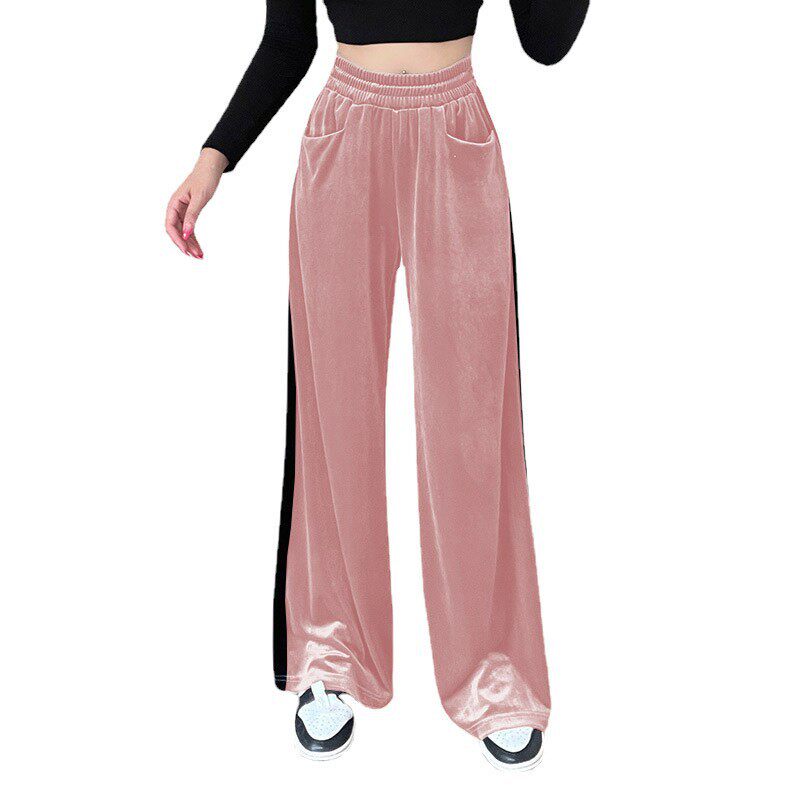 women clothes春款2026跨境新款裤子女装绒面直筒裤收腰百搭休闲