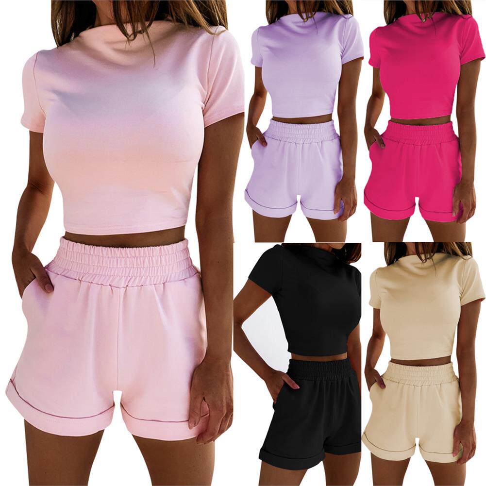 women clothes春款2026新款女装时尚套装两件套欧美跨境短袖高腰