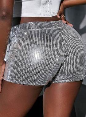 INS欧美性感亮片高腰短裤热裤女 sexy shiny sequin shorts women