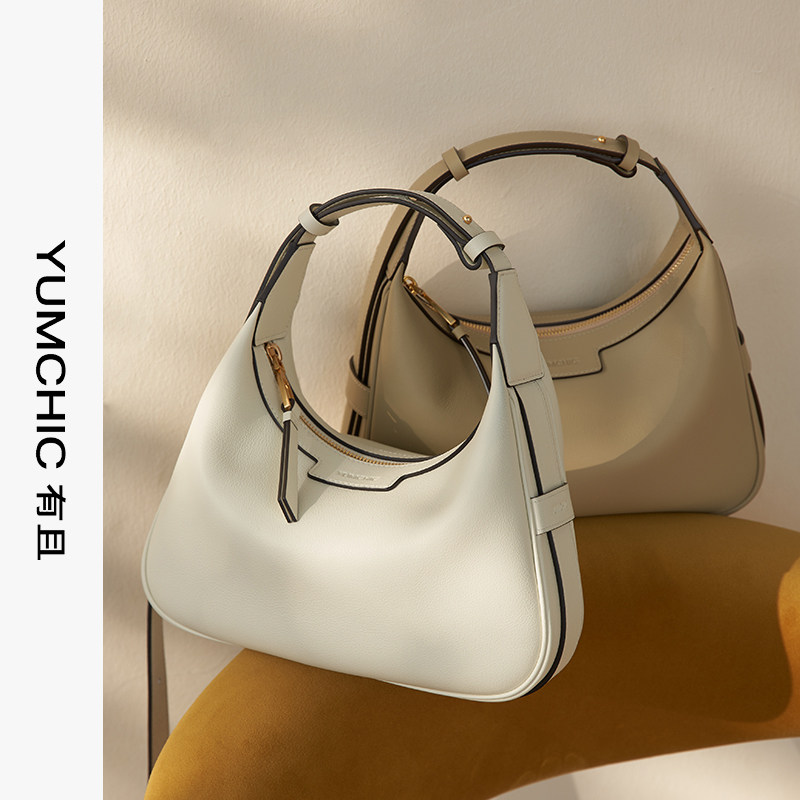 YUMCHICSOFT  HOBO牛皮半月包小众马鞍包时尚百搭单肩斜挎月牙包