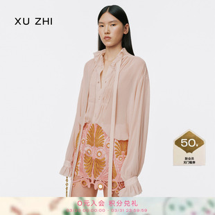 可拆卸飘带风琴褶雪纺衬衫 法式 新品 通勤风 ZHI2026春季