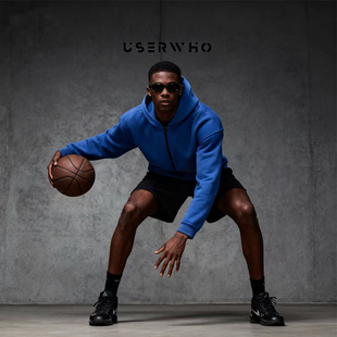 USERWHO秋冬季新款休闲连帽纯色宽肩拉链卫衣