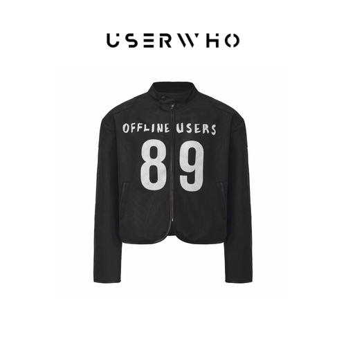 userWHO短款网洞宽肩黑色夹克