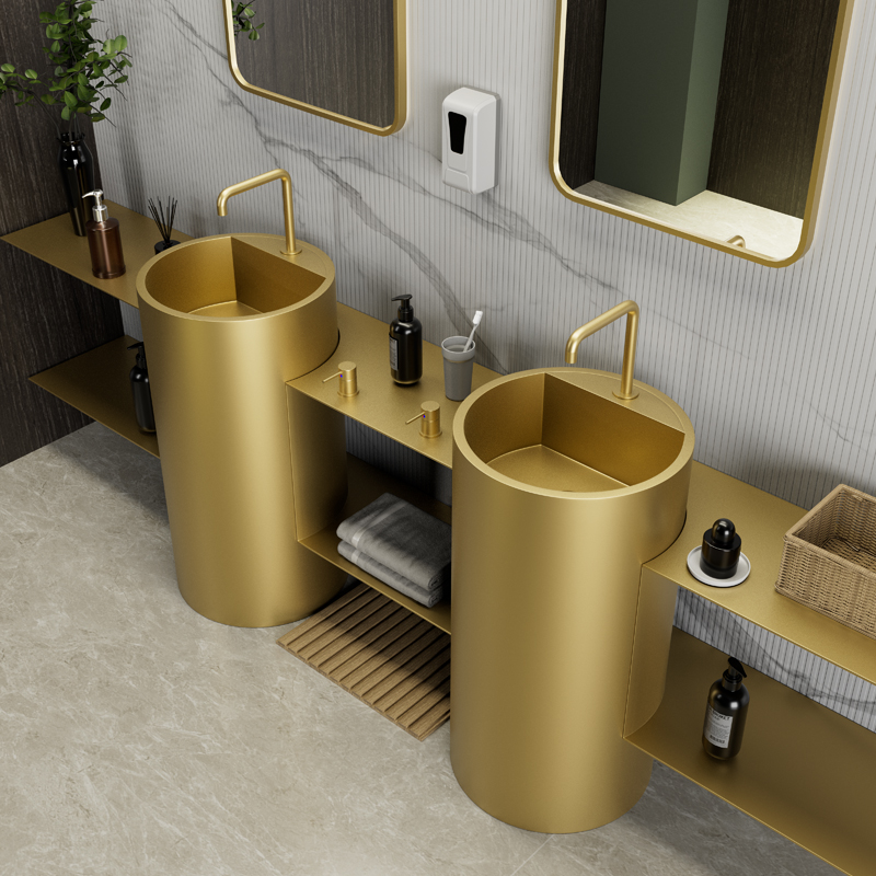 金色不锈钢圆形立柱盆