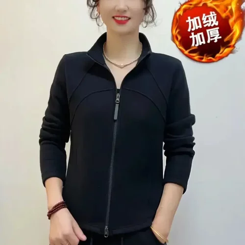 加绒加厚立领双拉链保暖打底衫