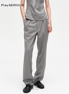 JACQUES WEI 2025秋季款百搭灰色羊毛精纺直筒西裤女休闲长裤