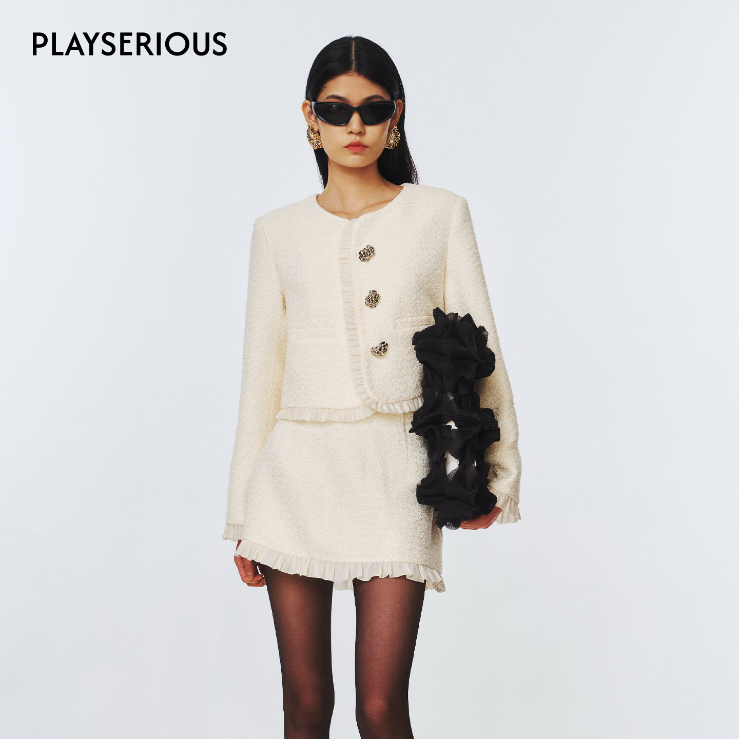 SHIE LYU 2025秋季新款玫瑰金属扣小香外套花边小香半裙套装女