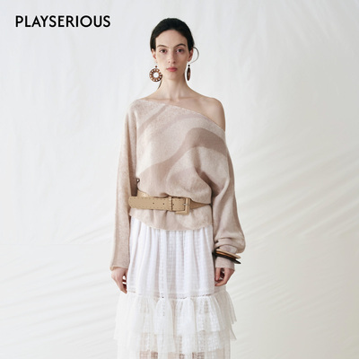 CELLO SONATA 2025秋季新款原创波纹斜肩蝙蝠袖上衣女慵懒风上衣