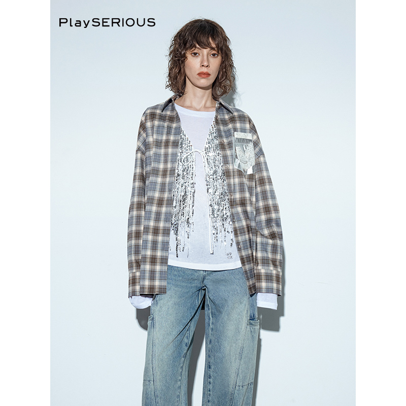 SSPARKLING爱心蕾丝口袋衬衫