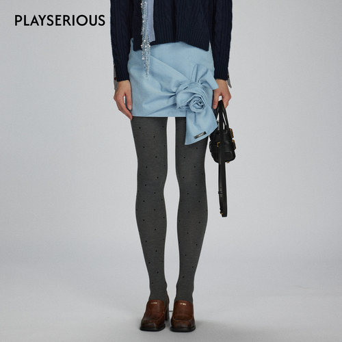 LACERTA 2025秋季新款手工玫瑰灯芯绒包臀短裙女冰岛蓝设计感短裙