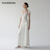 NONETONE 2026春夏新款 针织褶裥连衣裙女手工钉珠粘胶尼龙长裙