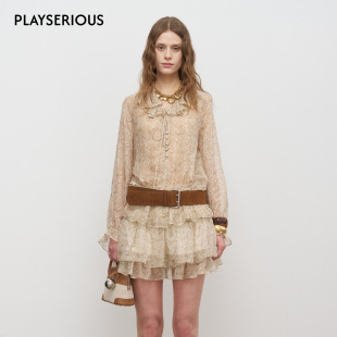 腰果花印花荷叶边衬衫 ODTD 波嬉风套装 新款 蛋糕半裙 2025秋季