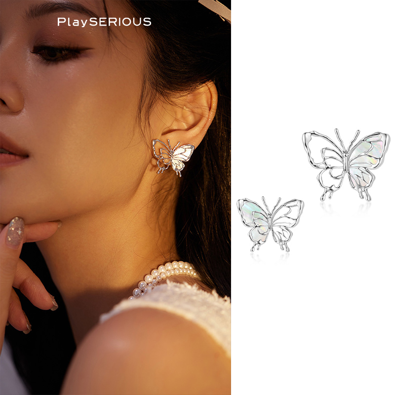 MFOW不对称镂空蝴蝶耳钉