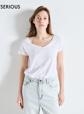 American Vintage 2026春夏新款休闲风宽松T恤女纯色V领简约上衣
