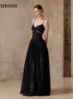 fa sogno 2025秋季新款“墨色星空”礼服裙女黑色收腰显瘦长裙