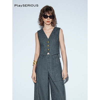 SSPARKLING人字纹V领金扣小马甲