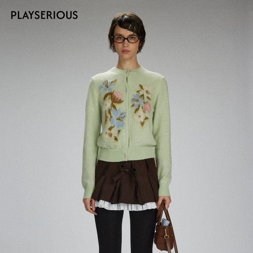 【一枝南南同款】LACERTA 25秋季新款植物学家提花羊毛针织开衫女