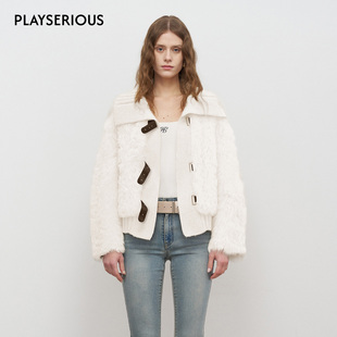 托卡羊毛皮草拼针织短外套女气质百搭简约外套 新款 ODTD 2025秋季