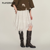 2025早秋新款 ICE DUST 蕾丝花边半裙女纯色拼接不规则褶皱半身裙